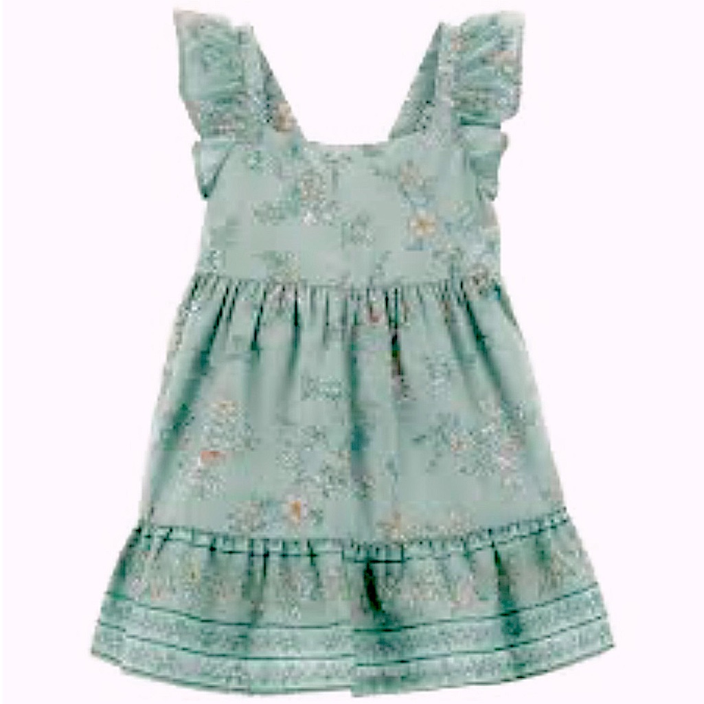 Oshkosh Bgosh Toddler Girl’s 4t Ruffle Trim Cotton Green Floral Dress